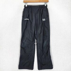 CCM Hockey Track Pants Youth Large Black Warm Up Ankle Zip 33 Logo Polyester